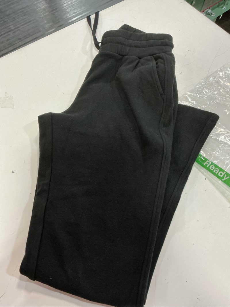 Condition photo showing Good Condition for women's micro flared fleeced sweatpants - elastic waist drawstring, warm fleece for winter daily wear black x-small