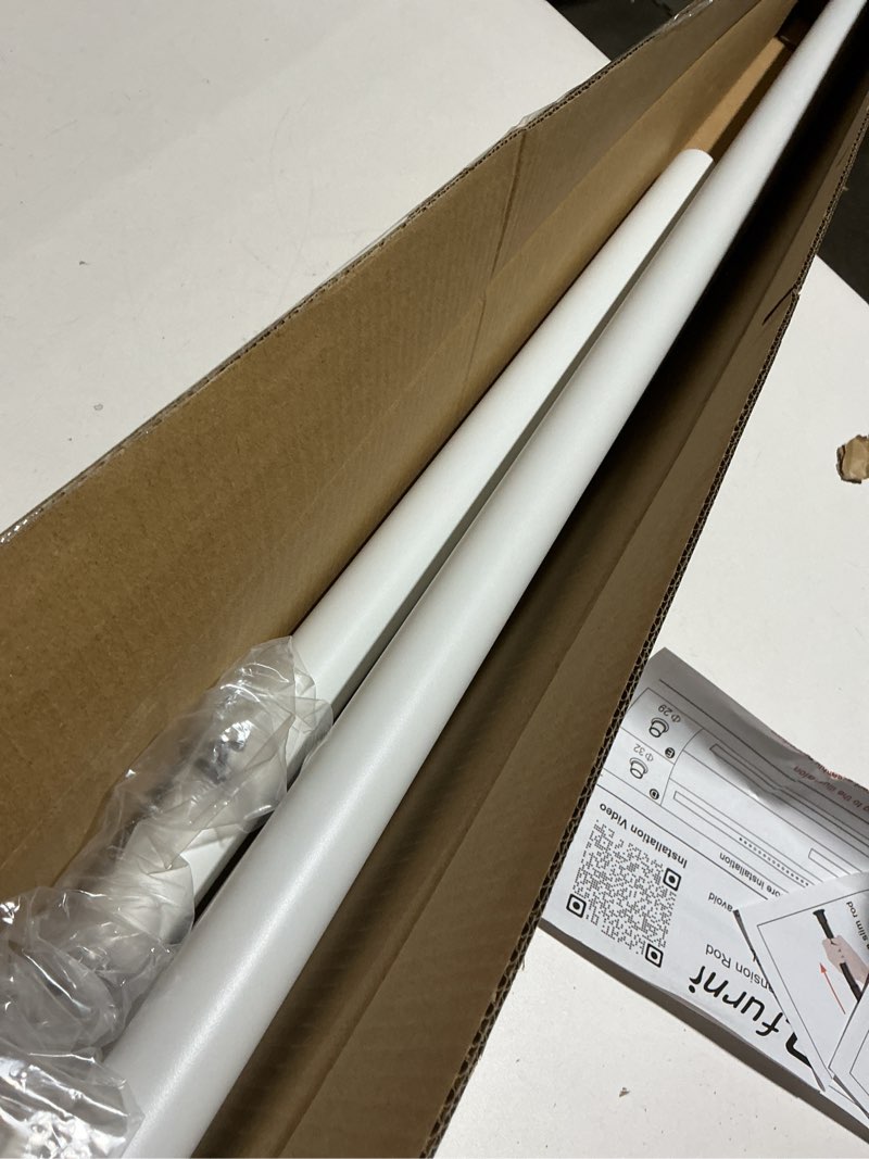 Condition photo showing Good Condition for tension curtain rod by ezfurni, 42 to 123 inch, heavy duty tension rod for windows, anti-slip white curtain rod spring tension, adjustable spring loaded curtain rods no drilling, easy install white 42-123