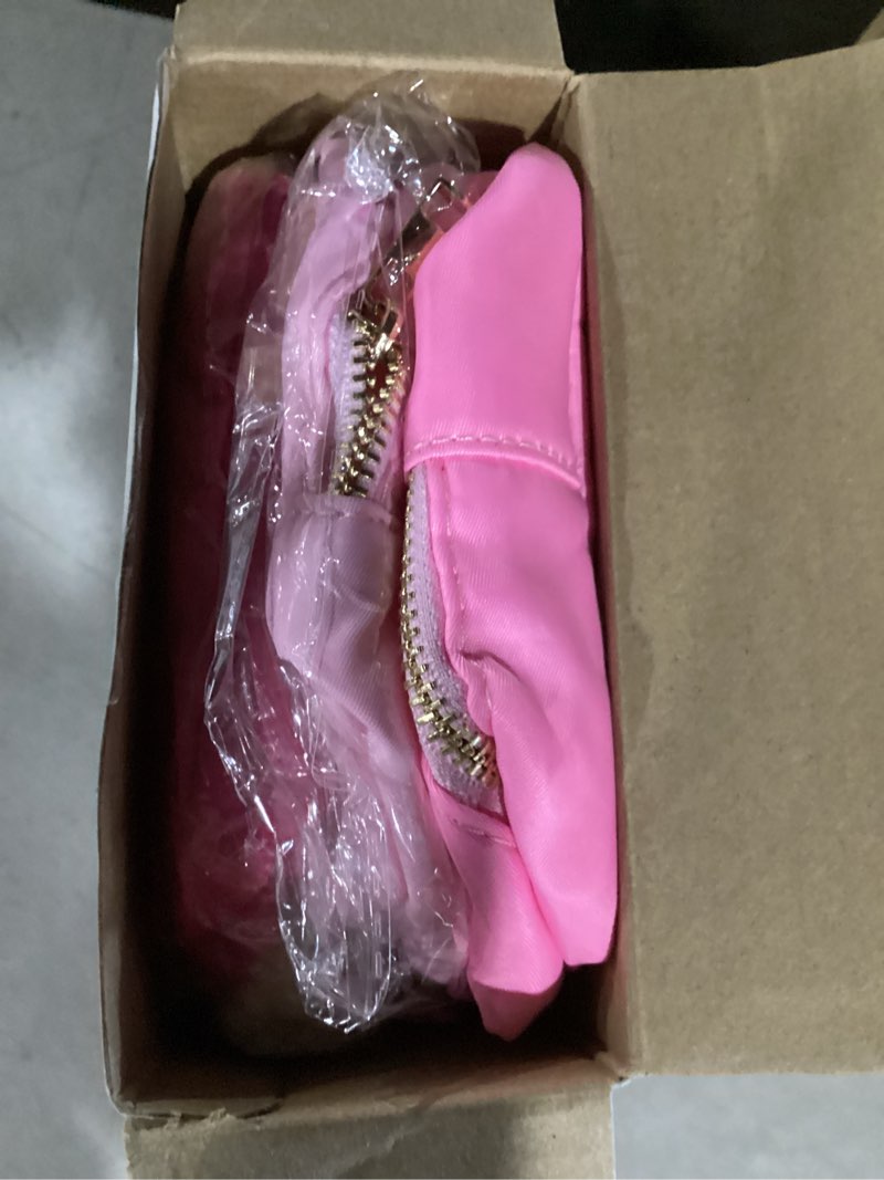 Condition photo showing Good Condition for Remerry 4 PCS Nylon Cosmetic Bags Waterproof Spacious Travel Makeup Organizer for Women Chenille Letter Preppy Zipper Pouch Face Stuff Skin Hair Organizer Gift(Rose Red, Pink, Light Pink, White)