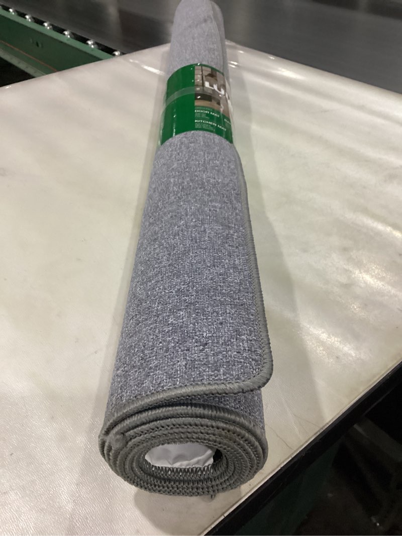 color&geometry ultra-thin indoor door mat, 17"x30" low-profile non-slip entryway rug with modern geometric texture, washable doormat for entrance, front doors, grey (rolled-up no creases)