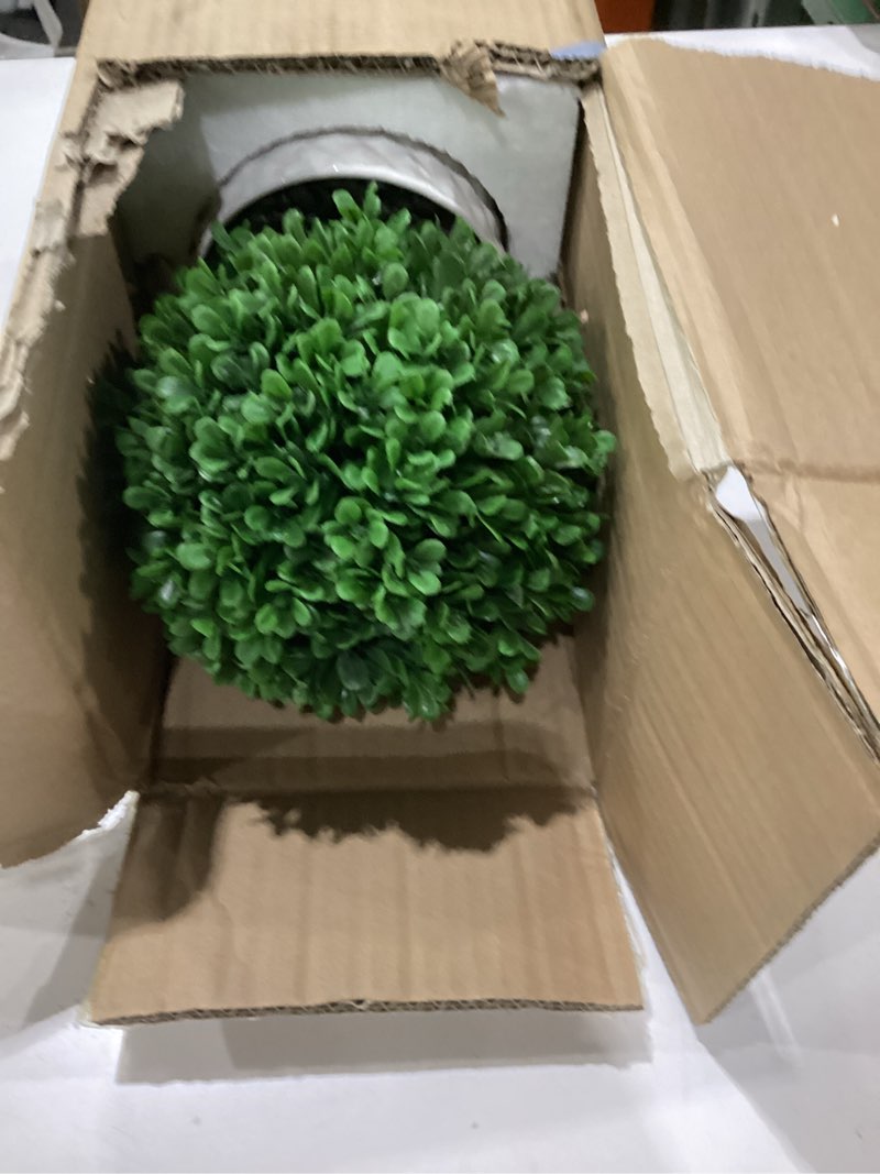 Condition photo showing Good Condition for nearly natural 10in. artificial boxwood topiary plant with decorative planter