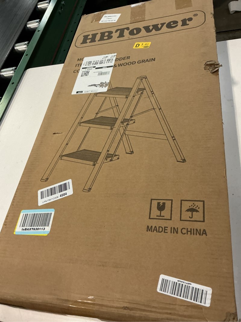 Condition photo showing New/Like New for hbtower step ladder,lightweight aluminum folding step stool with anti-slip wide pedal,330lbs capacity step ladder for household,kitchen,office - blackwoodgrain 3 step black&woodgrain
