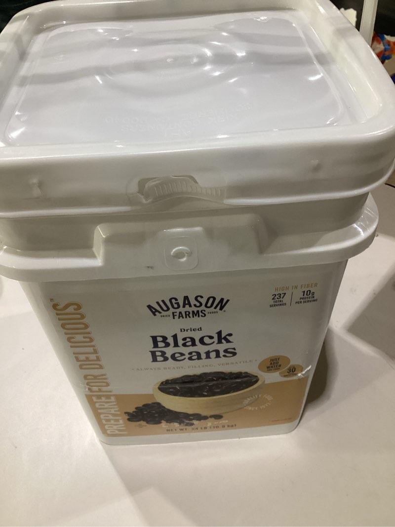 Condition photo showing As Is for Dried Black Beans Emergency Food Supply,, 30 Year Shelf Life, Good Source of Iron, Protein, and Potassium, High in Fiber - Dehydrated Meals, Survival Food Camping Essentials, 4 Gallon Bucket