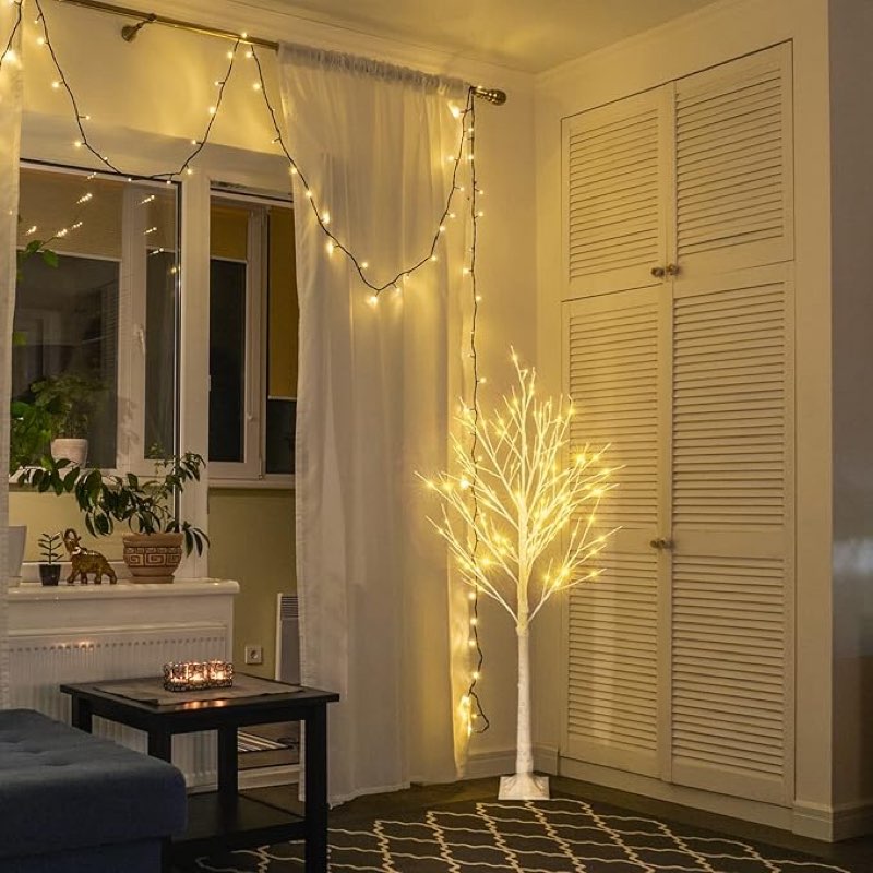 white birch tree with lights, lighted birch tree christmas tree 4ft 48 led for christmas holiday party decorations home wedding festival, indoor and outdoor use, warm white