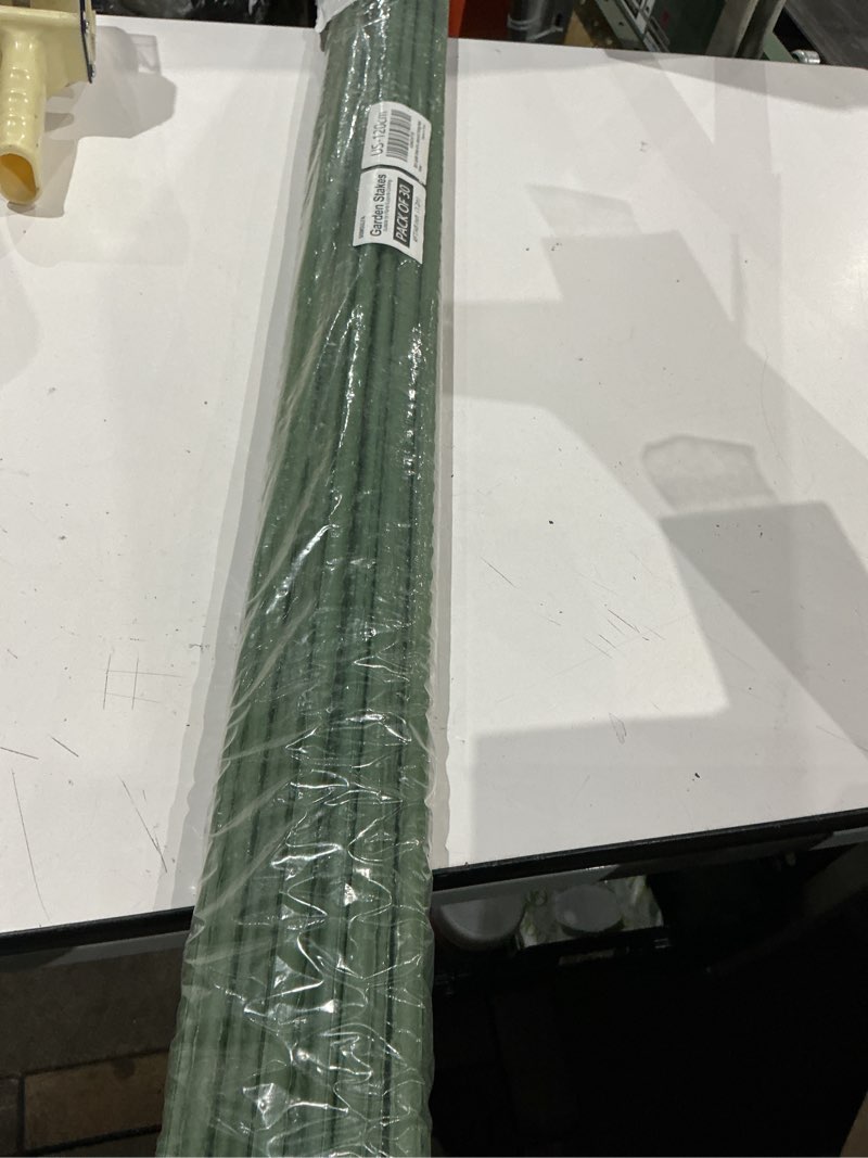 Condition photo showing Good Condition for garden stakes 4ft, metal plant stakes 4 feet 30 pack for gardening and farm, 48" plastic coated plant support for tomato, cucumber, bean, flower, potted and more climbing plants 4ft, pack of 30