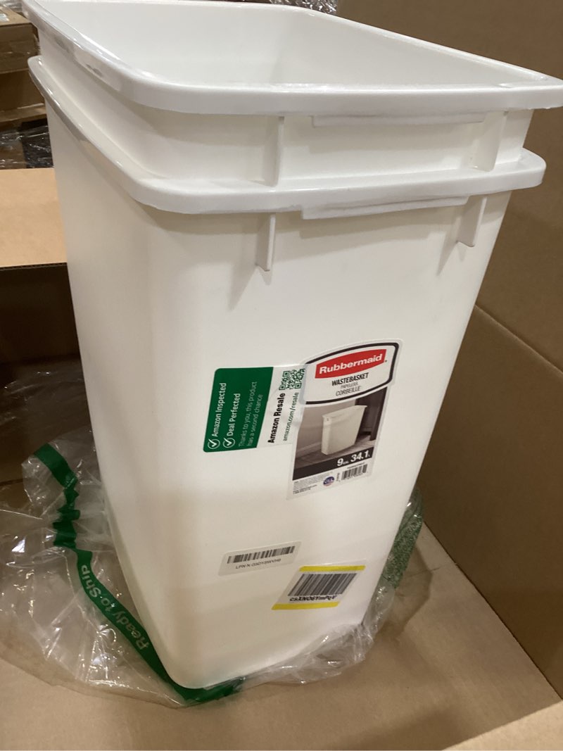 Condition photo showing Good Condition for rubbermaid fg2806tpwht 36 quart white open wastebasket set of 2
