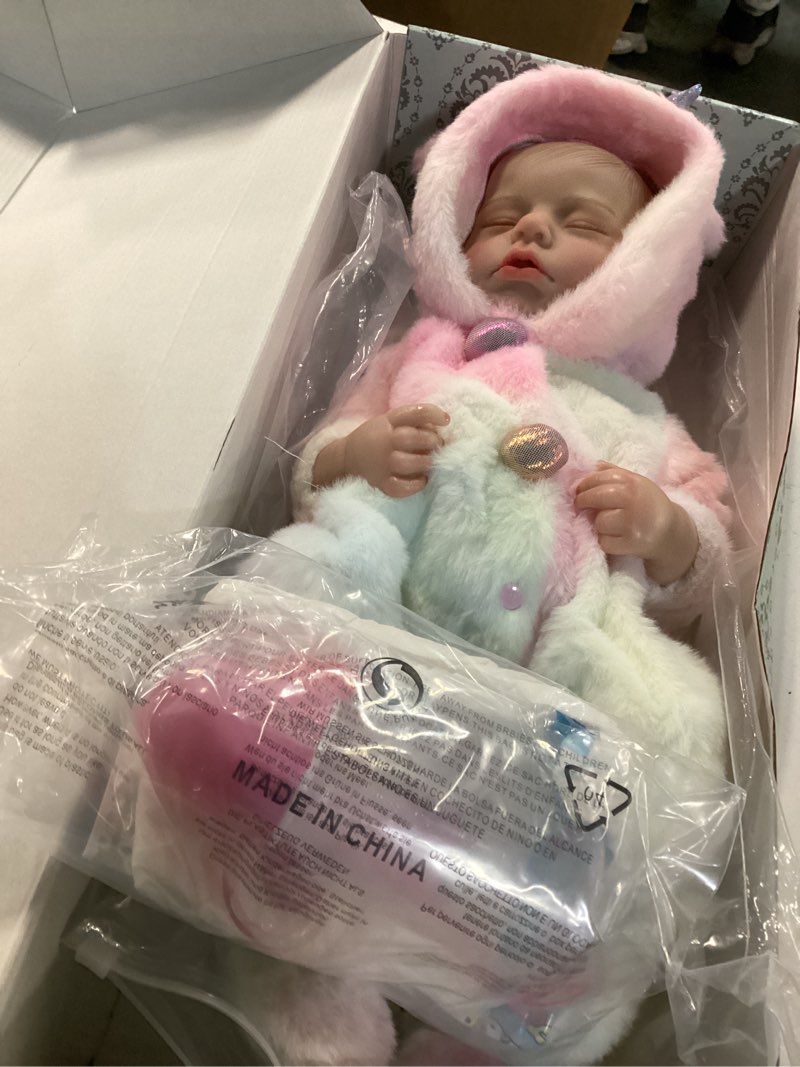 Condition photo showing Good Condition for Reborn Baby Dolls – 20 Inch Real Baby Dolls That Look Real, Full Body Vinyl Girl Doll in Fantasy Horn Outfit with Accessories, Gift for Girls Ages 3+, Pretend Play & Collectors Dreamy Pink
