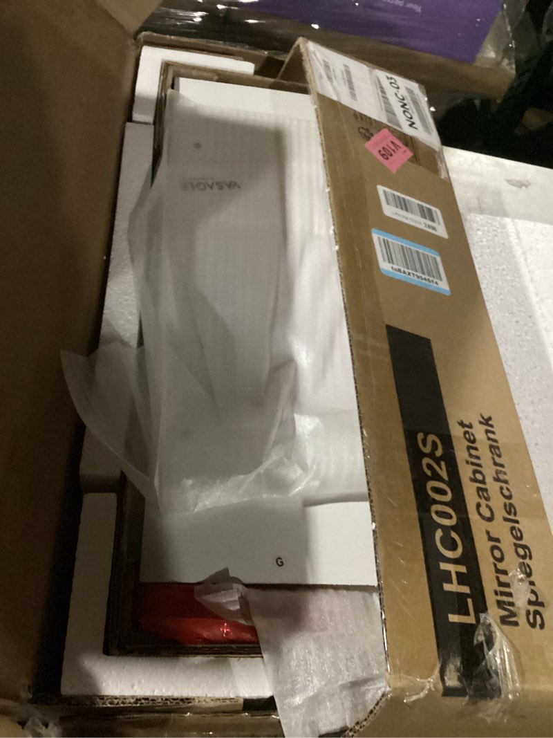 Condition photo showing Good Condition for VASAGLE Bathroom Cabinet with Mirror, Wall Cabinet with 2 Mirrored Doors, Adjustable Shelf, Open Compartment, Wall-Mounted, 5.1 x 22.2 x 23 Inches, White ULHC002 5.1"D x 22.2"W x 23"H White