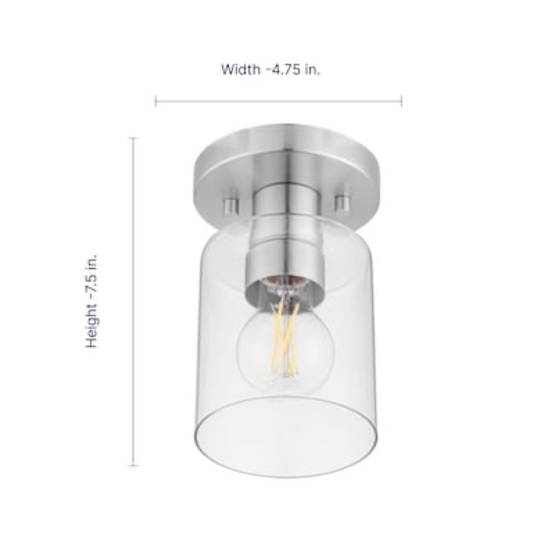  Project Source 4.75-in Brushed Nickel Indoor 1 -Light Semi-flush Mount Light with Clear Glass