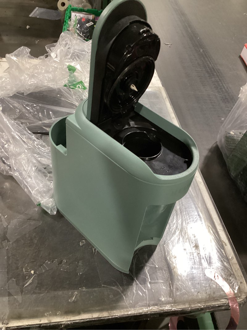 Condition photo showing As Is for keurig k-mini mate single serve k-cup pod coffee maker, brews up to 12 oz cup, compact portable coffee machine for small spaces, great for dorms & offices, glamping green