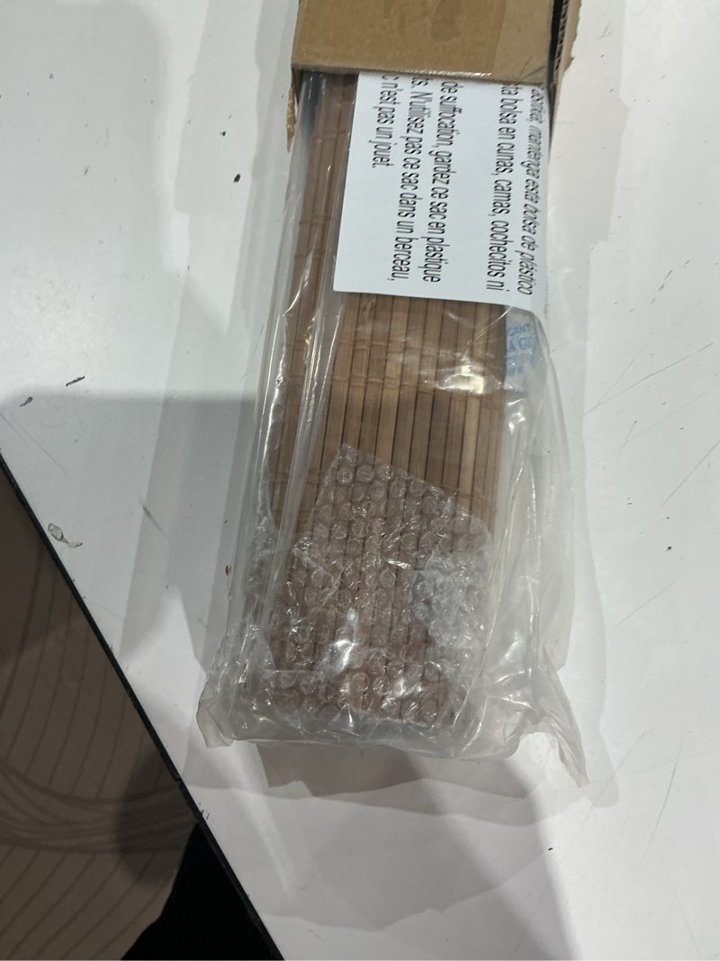 Condition photo showing Good Condition for lazblinds no tools no drill bamboo roller shades, cordless bamboo blinds, light filtering roll up blinds for windows, french door, porch or patio, 12'' w x 40'' h, ceylon light russet ceylon light russet 12'' w x 40'' h