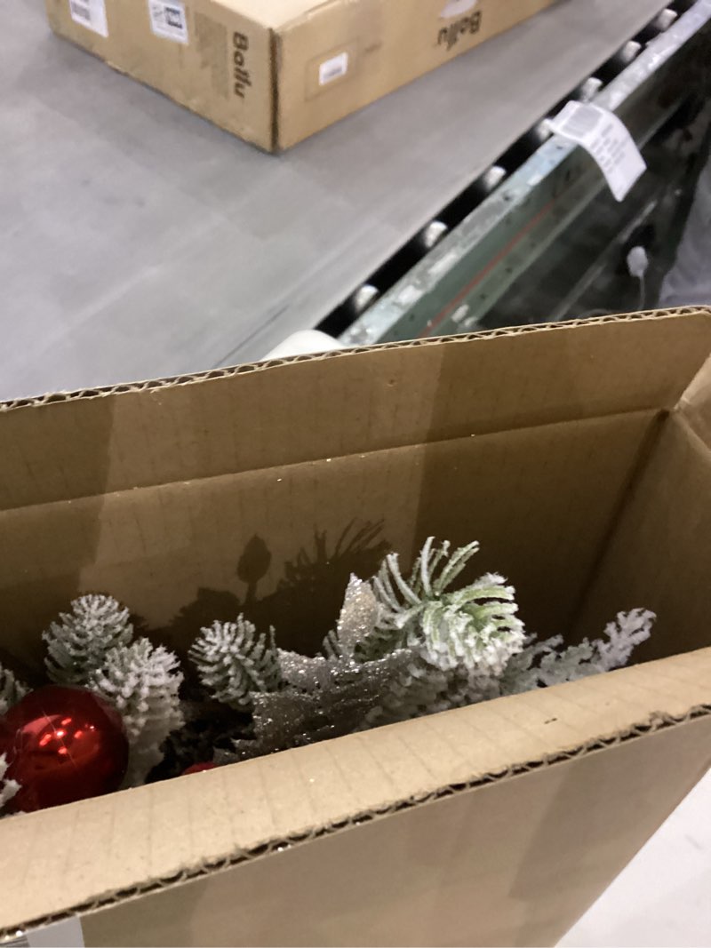 Condition photo showing New/Like New for Artificial Christmas Swag Cordless Prelit Teardrop Swags Christmas Wreath with Lights Rustic Stair Garland with Christmas Ball 30Light Christmas Swags Staircase Mailbox Front Door Wall Decorations (A)
