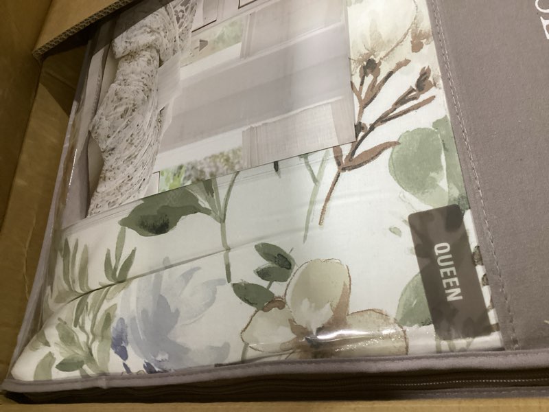Condition photo showing Good Condition for Harbor House Queen Comforter Set Watercolor Floral Print, 300TC Sateen Cotton Comforters for Queen Size Bed, All Season Oversized Comforter, Shams, Bed Skirt, Décor Pillows, Queen, Multi, 6 Piece Multicolor Queen