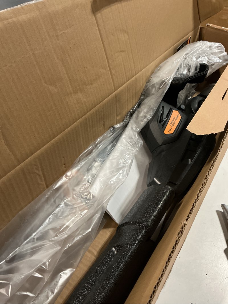 Condition photo showing As Is for alloyman 2-in-1 telescopic cordless pole hedge trimmer 16-inch and pole saw 8.6-inch,with 2 packs 4.0ah batteries & charger,for tree trimming and shrubs pruning