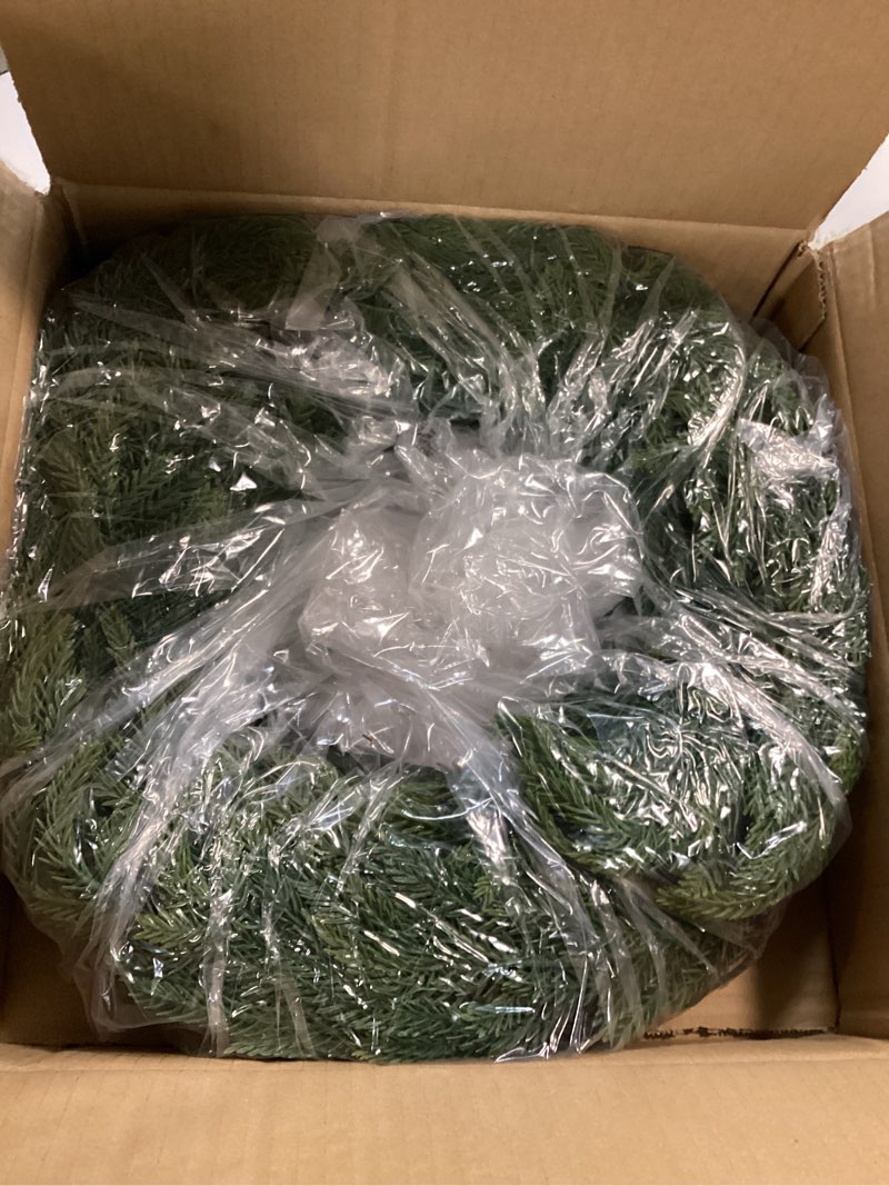 Condition photo showing New/Like New for 24 Inch Norfolk Pine Wreath, Real Touch Artificial Green Christmas Wreaths for Front Door, Windows, Porch, Wall, Indoor, Outdoor Xmas Holiday Decorations