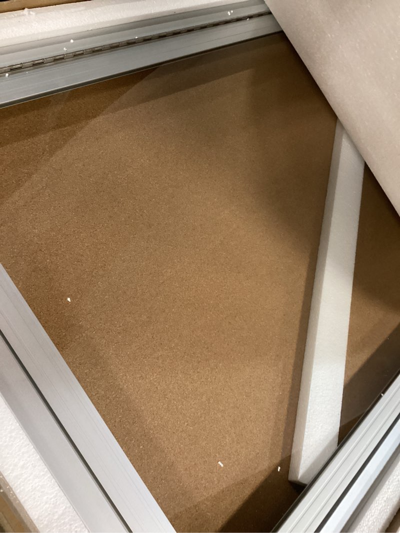 Condition photo showing Good Condition for lockable outdoor enclosed bulletin board, weatherproof cork noticeboard with locking door, wall-mounted aluminum framed display case for messages,36x24in (5xa4) silver frame & cork 36x24 in