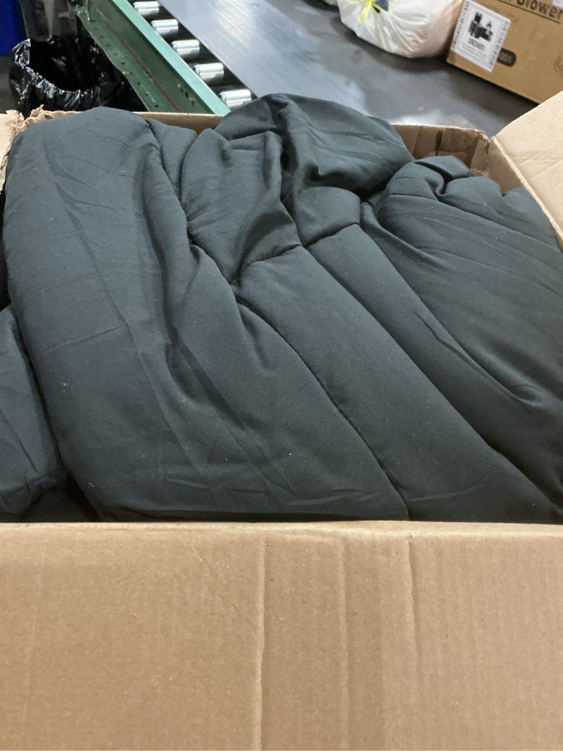 Condition photo showing As Is for Love's cabin Seersucker Black King Size Comforter Set 7 Pieces, All Season Lightweight Bedding Set, King Bed in a Bag Comforter Set with Comforter, Flat Sheet, Fitted Sheet, Pillowcase and Pillow Sham King (102"X90") Black