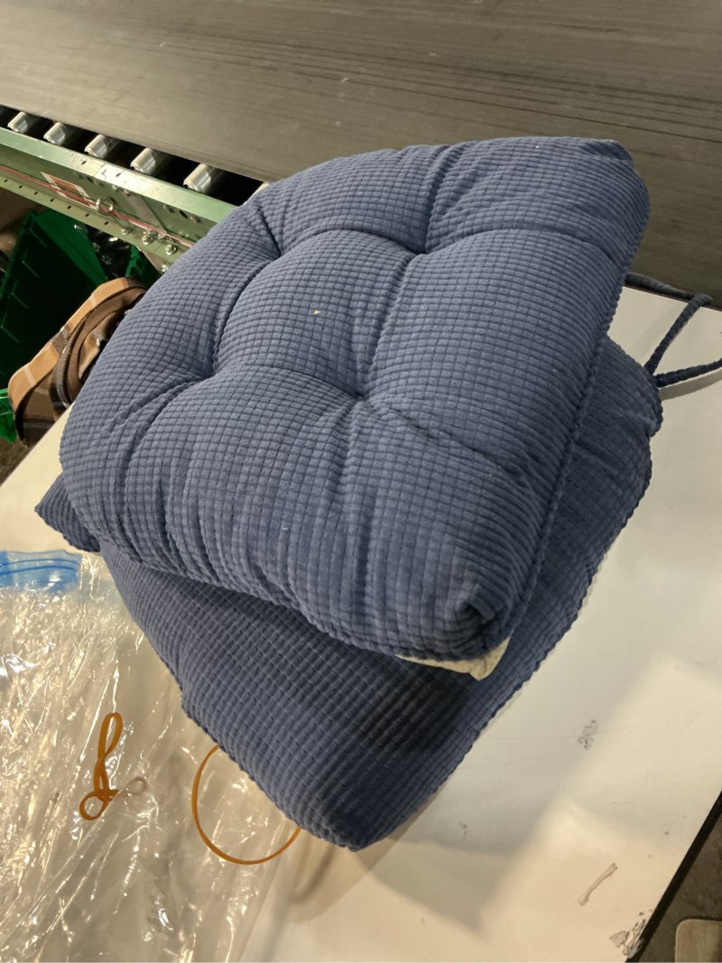 Condition photo showing Good Condition for Indoor Dining Chair Cushions Set of 2 Kitchen Chair Pads with Ties Tufted Seat Cushion with Anti-Slip Backing 17"X16"X3" Light Blue 2 Light Blue