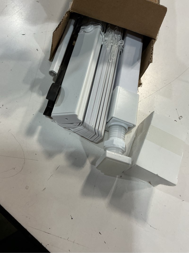 Condition photo showing As Is for no drill blinds for windows 1" vinyl l-shaped slats cordless mini blinds for home, for window size 20" w × 36" h white white 20" w × 36" h