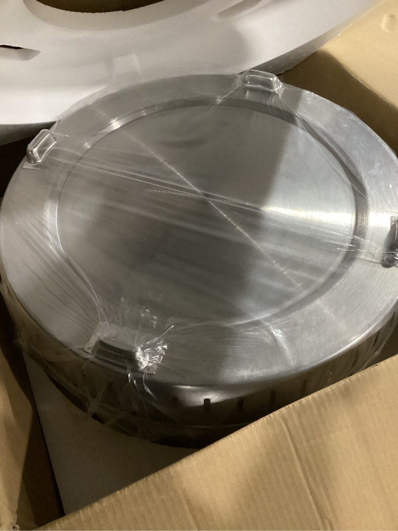 Condition photo showing New/Like New for 21 inch smokeless fire pit, for outdoor patio & backyard, dual airflow secondary combustion, stainless steel firepit with detachable ash pan, clean burn, portable for camping & gatherings 21" stainless steel