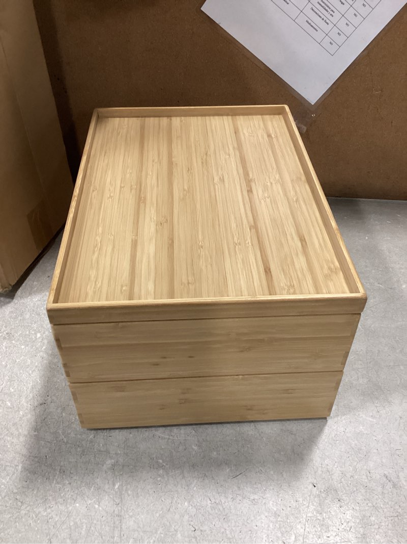 Stackable Bamboo Drawer Organizer Set – 2 Boxes with 1 Lid | Wood-Laminated Trays for Kitchen Utensils, Silverware & Flatware – Fits Cabinets, Pantry, Bathroom & Office | 14.6"x10.2" (2-Pack)