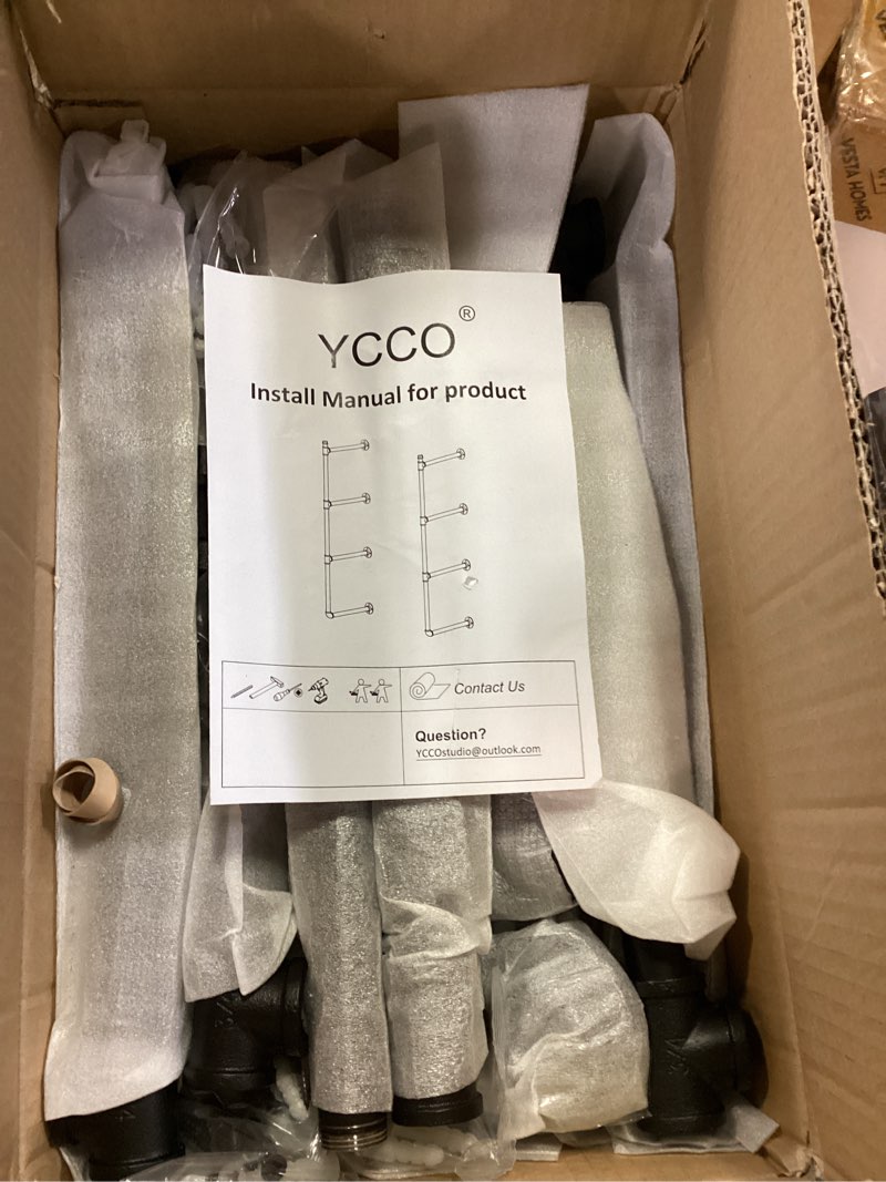 Condition photo showing Good Condition for Industrial Pipe Shelf Brackets Wall Mount,Open Black Pipe Shelving for Kitchen,Floating Shelf Brackets Mount,Open Bookshelf Brackets for Shelves,Wall Shelves 12 Inch Deep,(2PcsX4Tier,47" Tall) 2 Pcs 4-Tier(Planks not included)