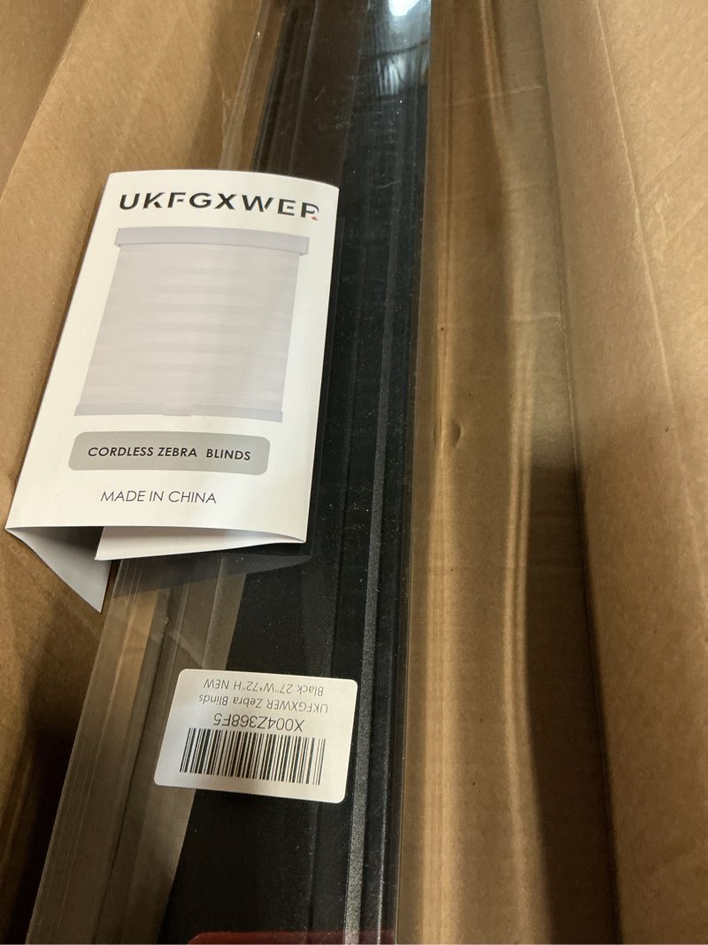 Condition photo showing New/Like New for cordless zebra blinds for windows,free-stop pull down roller shades,dual layer privacy for day and night,light filtering door shades for home office easy to install(27" w x 72" h,black) black 27"w x 72"h