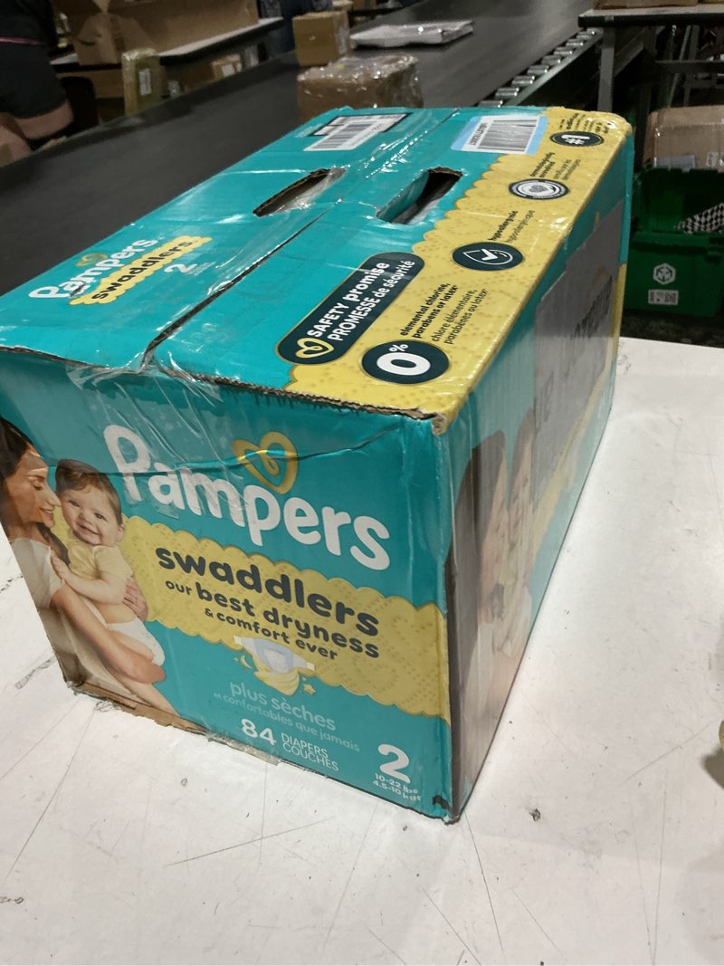 Condition photo showing New/Like New for pampers swaddlers diapers, size 2 (10-22 lbs), 84 count, absorbent, keeps baby dry and comfortable, skin safe disposable baby diaper (packaging may vary) size 2 84