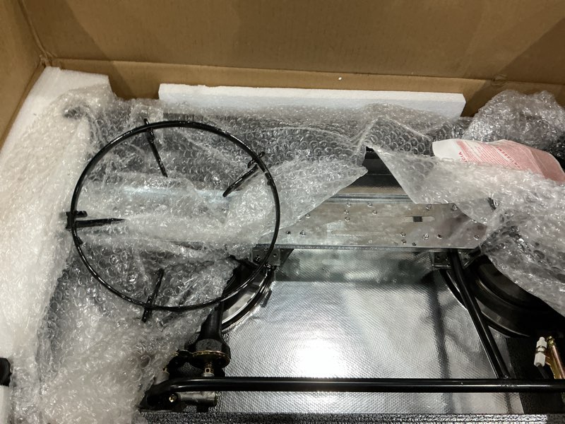 Condition photo showing As Is for propane stove 2 burner gas stove, 28800 btu high-efficiency auto ignition tempered glass lpg cooktop with csa regulator and hose – for outdoor camping, rv, and emergency cooking double burner - red