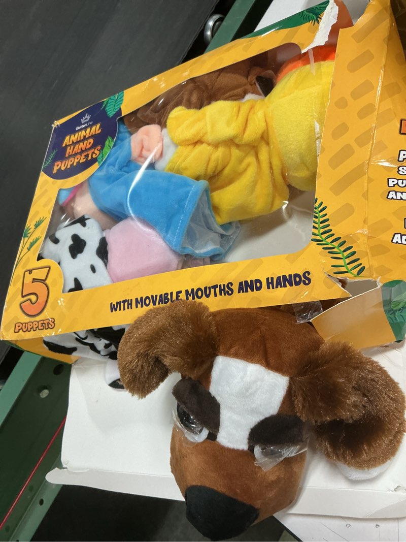 Condition photo showing Good Condition for animal hand puppets set for kids & adults - 12.5" premium quality soft plush toys with movable mouths - perfect for storytelling, teaching, preschool, role-play - durable, vibrant, educational puppets 5 farm animals