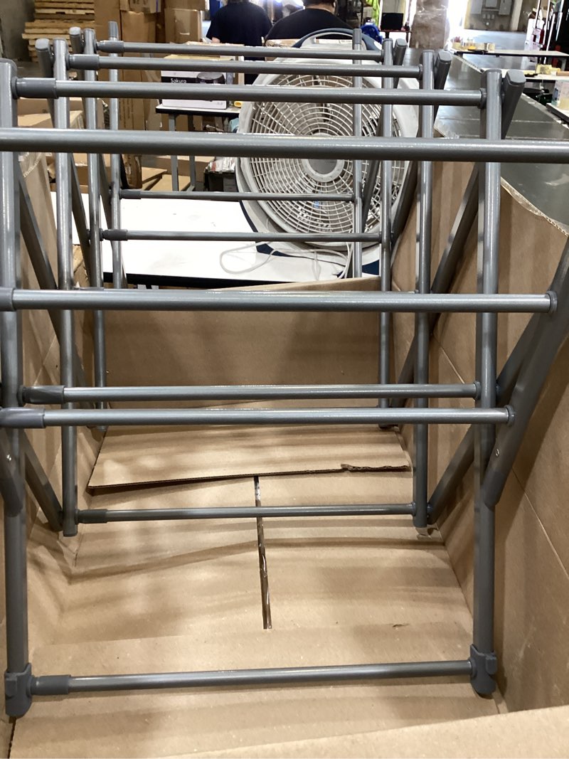 Condition photo showing New/Like New for sakugi foldable 3-tier clothes drying rack 37.4" h with non-slip feet | indoor & outdoor use, space saving, metal frame, 11.4" d x 29.1" w, white white 3 tiers (11.4"d x 29.1"w x 37.4"h)