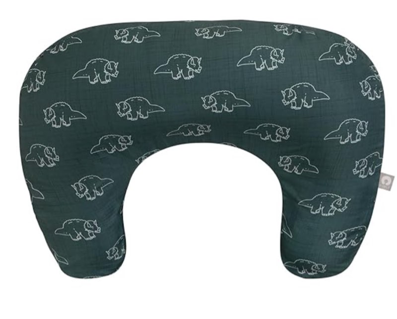 Boppy Nursing Pillow - Ergonomic Bottle & Breastfeeding Pillow with High, Firm, Large Area, Water-Repellent Cushion with Washable Cover; Baby Safety Alliance Verified - Forest Green Dinos