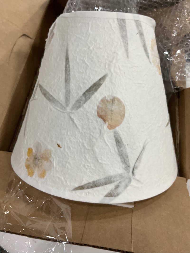 Condition photo showing As Is for aspen creative 56040 empire uno lamp shade in off whiite with patal paper, 5" top x 10" bottom x 8" slant height, slip uno 33mm