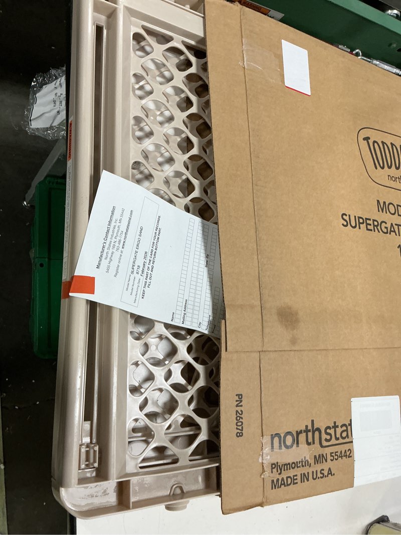 Condition photo showing Good Condition for toddleroo by north states - supergate ergo baby gate: plastic baby gate for stairs & doorways - adjustable indoor safety gate - made in usa - 26 to 42 inches wide - 26 inches tall - sand