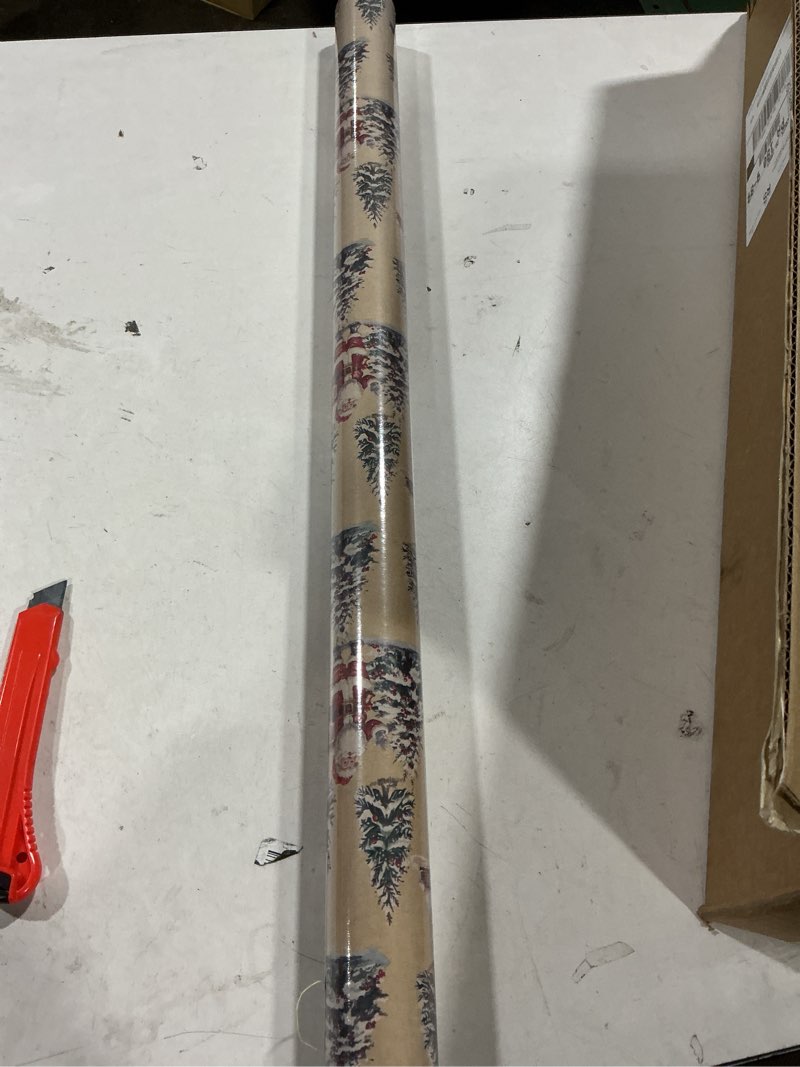 Condition photo showing New/Like New for RayofSun Kraft Christmas Wrapping Paper Roll 17 in x 16.5 ft, Vintage Santa Claus Tree House Gift Wrapping Paper Rolls, Holiday Kids Gift Wrap Paper for Xmas Party Santa Claus 17in*16.5ft