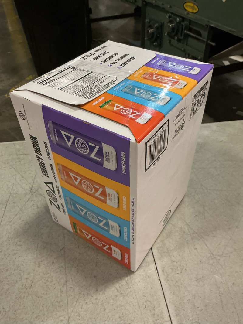 Condition photo showing New/Like New for zoa zero sugar energy drinks, variety pack - sugar free with electrolytes, healthy vitamin c, amino acids, essential b-vitamins, and caffeine from green tea (ms, tp, fg, wo)- 12 fl oz (12-pack)