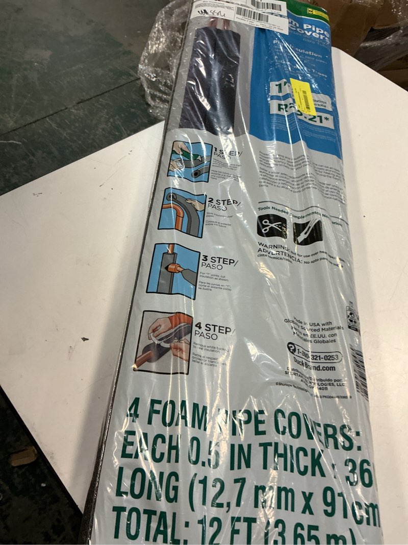 Condition photo showing Good Condition for duck brand 12 ft. long foam pipe cover , fits 1 in. pipes, black