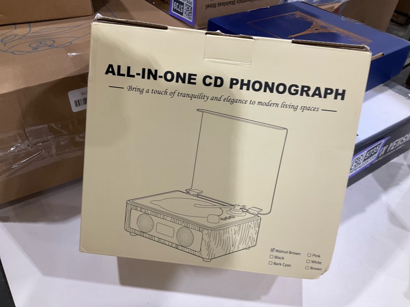 Condition photo showing New/Like New for CD Player with Built-in Speakers Bluetooth Retro Portable CD Players for Home Music Player with Remote Control Headphone Jack Walnut Brown