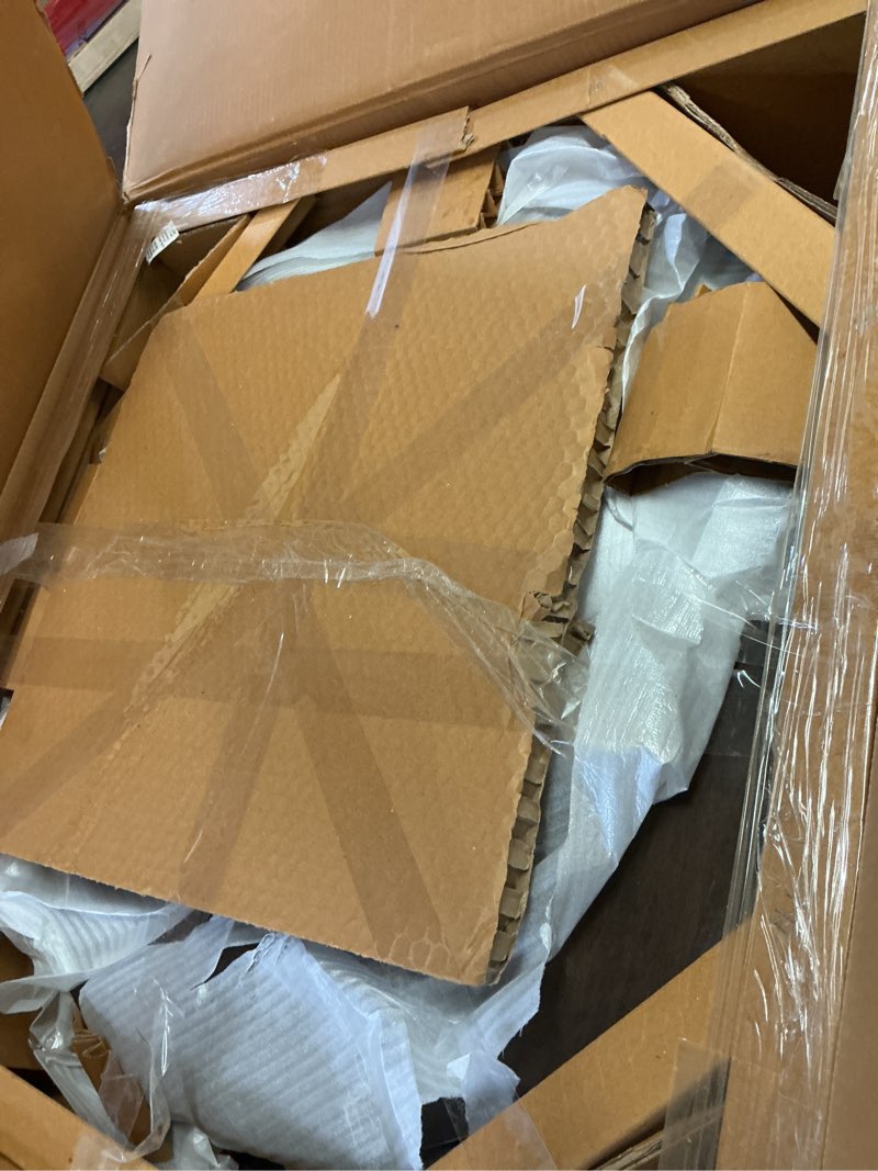 Condition photo showing Good Condition for SIMPLIHOME Elmbrook Coffee Table - 34 inch Wide Solid Mango Wood Modern Industrial Round Drum Cocktail Table in Walnut Brown, Sculptural Living Room Table with Low Profile Design, Assembled 34 inch Drum Coffee Table Walnut Brown