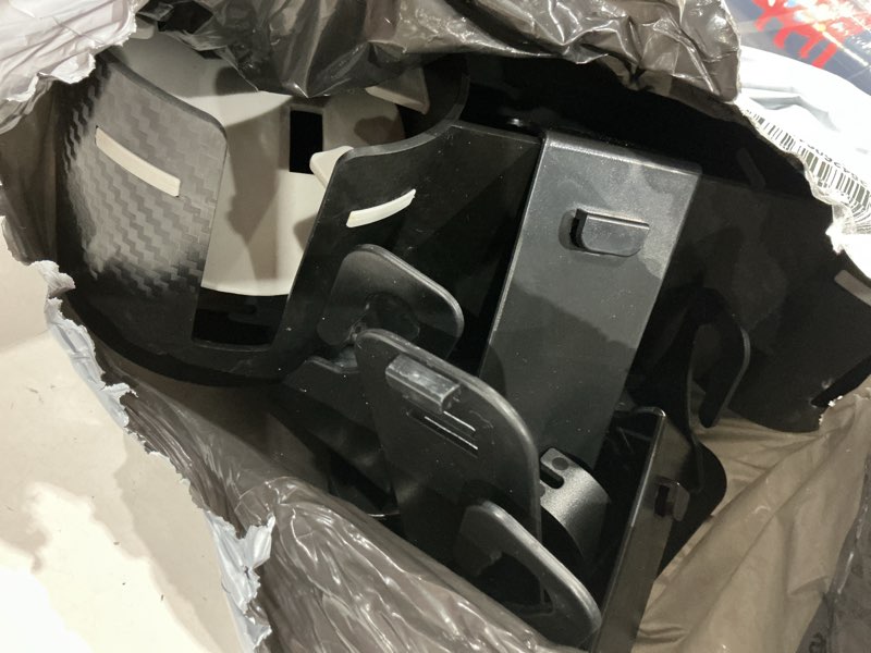 Condition photo showing As Is for car headrest backseat cup holder 3.7" with organizer, high capacity 4 in 1 seat back organizer with headrest hooks, multifunctional storage for car travel accessories compatible with most vehicles 1 pack grey+black