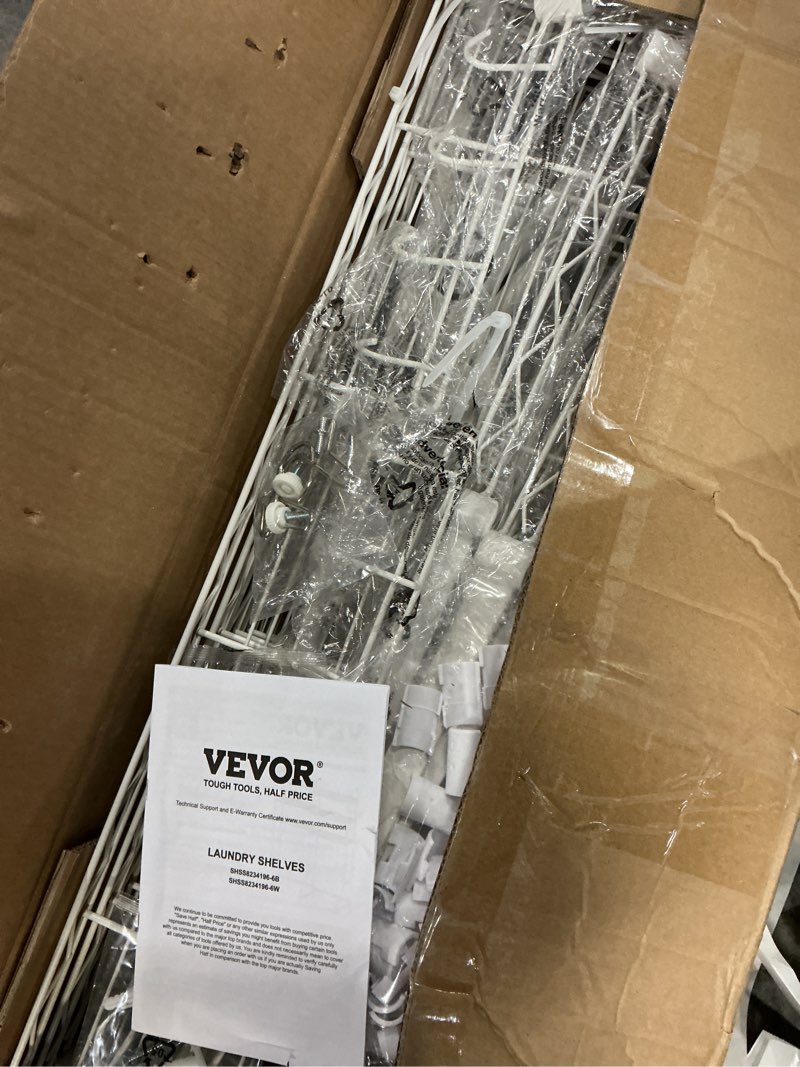 Condition photo showing Good Condition for VEVOR Over Washer and Dryer Storage Shelves, 6 Tiers Laundry Room Drying Rack with Hanger Rod and Hooks, Two Rows Adjustable Washer Shelves Space Saver, for Laundry Room Storage & Organization, White