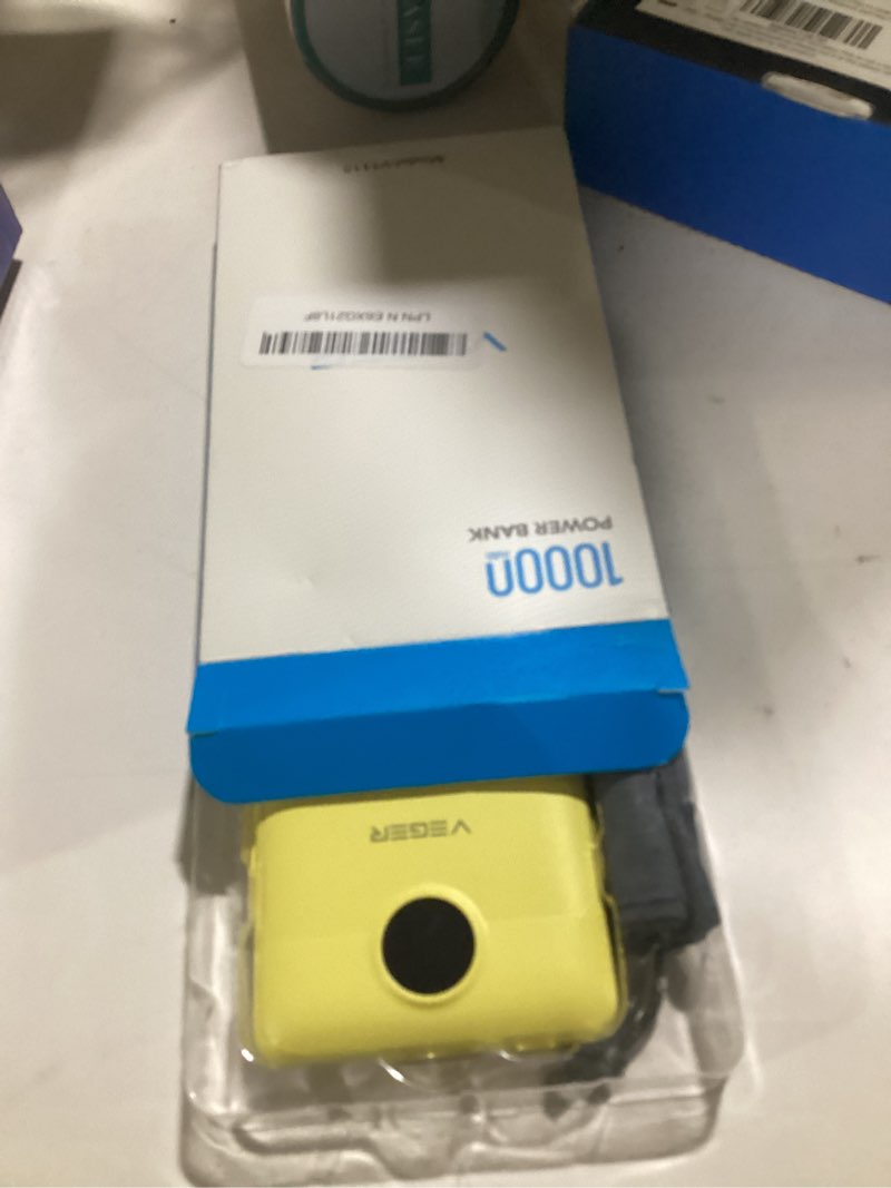 Condition photo showing Good Condition for veger portable charger power bank with built-in ac plug and cables, all in one 10000mah ultra slim travel essentials, fast charging battery pack compatible with iphone, samsung, android, yellow