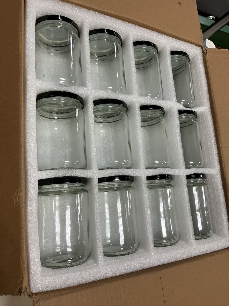 Condition photo showing New/Like New for 24Pack 12oz Glass Jars with Lids, 350ml Clear Candle Jars for Making Candles, Reusable & Dishwasher Safe Manson Canning Jar Bulk for Jam, Jelly, Honey, Pickles, Spice 350ml (12oz)