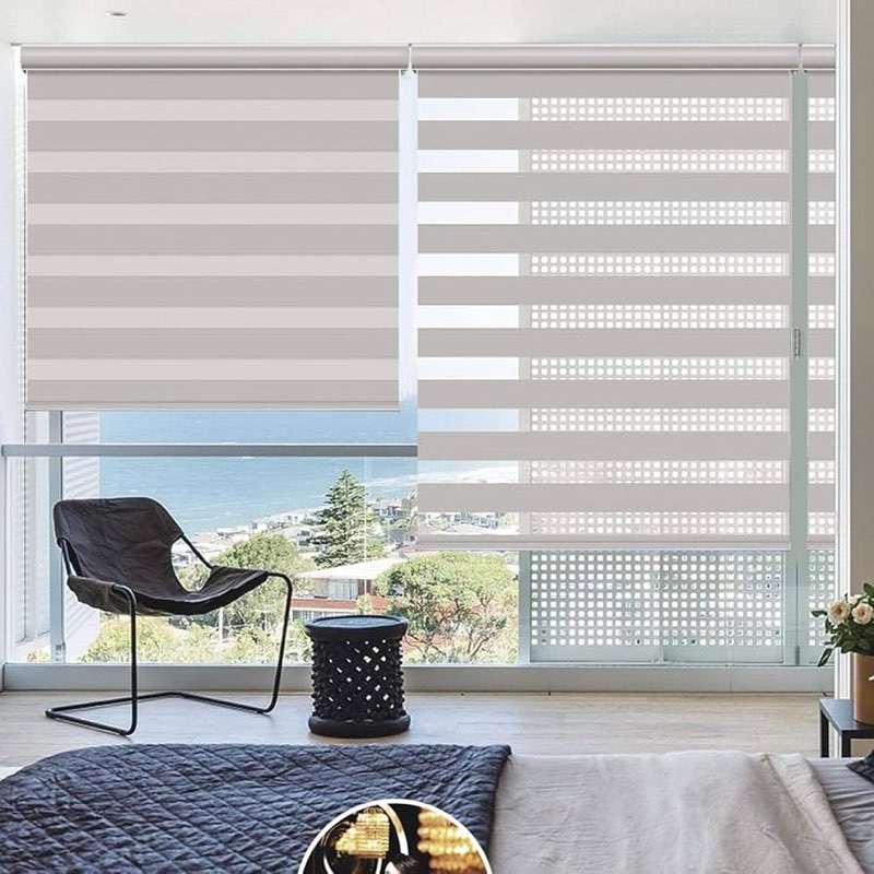 Changshade Cordless Zebra Shades for Windows Pull Down Roller Window Blinds Dual Layer Light Filtering Privacy for Day and Night,Free-Stop Door Shades for Home Easy to Install,30.5" W×72" H,Beige