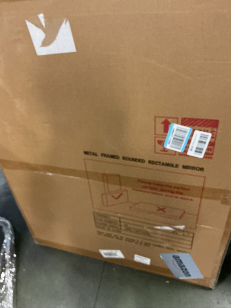 Condition photo showing New/Like New for FARMER 40x30 Inch Matte Gold Bathroom Mirrors for Wall, Brushed Bathroom Vanity Mirror with Rounded Edge, Metal Framed Rectangle Mirrors for Bathroom or Living Rooms, Hangs Horizontally or Vertically 40"L x 30"W Gold(matte)