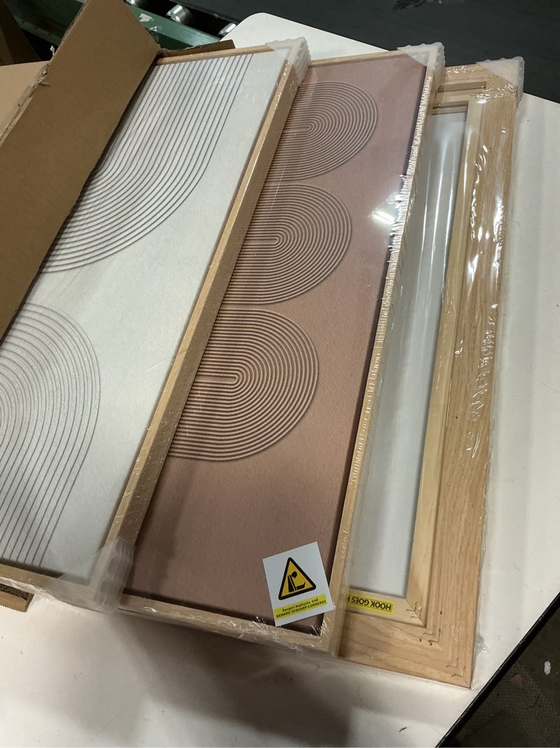 Condition photo showing Good Condition for Framed Black and White Brown Abstract Wall Art, 3 Piece Boho Geometric Canvas Prints Paintings Artwork for Walls, Modern Minimalist Neutral Pictures for Living Room Dining Room Bedroom Wall Decor 16x24 In 16" W x 24" H x 3Pcs Boundless Lines