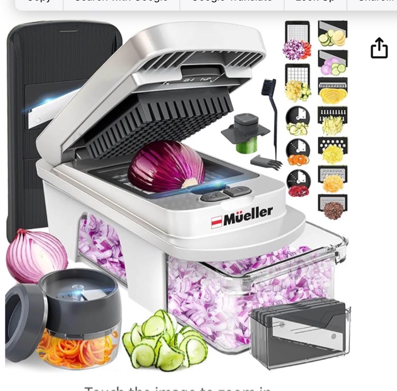 Mueller Pro-Series All-in-One, 12 Blade Mandoline Slicer for Kitchen, Food Chopper, Vegetable Slicer and Spiralizer, Cutter, Dicer, Grater, Kitchen Gadgets Sets with Container, White Sand/Gray