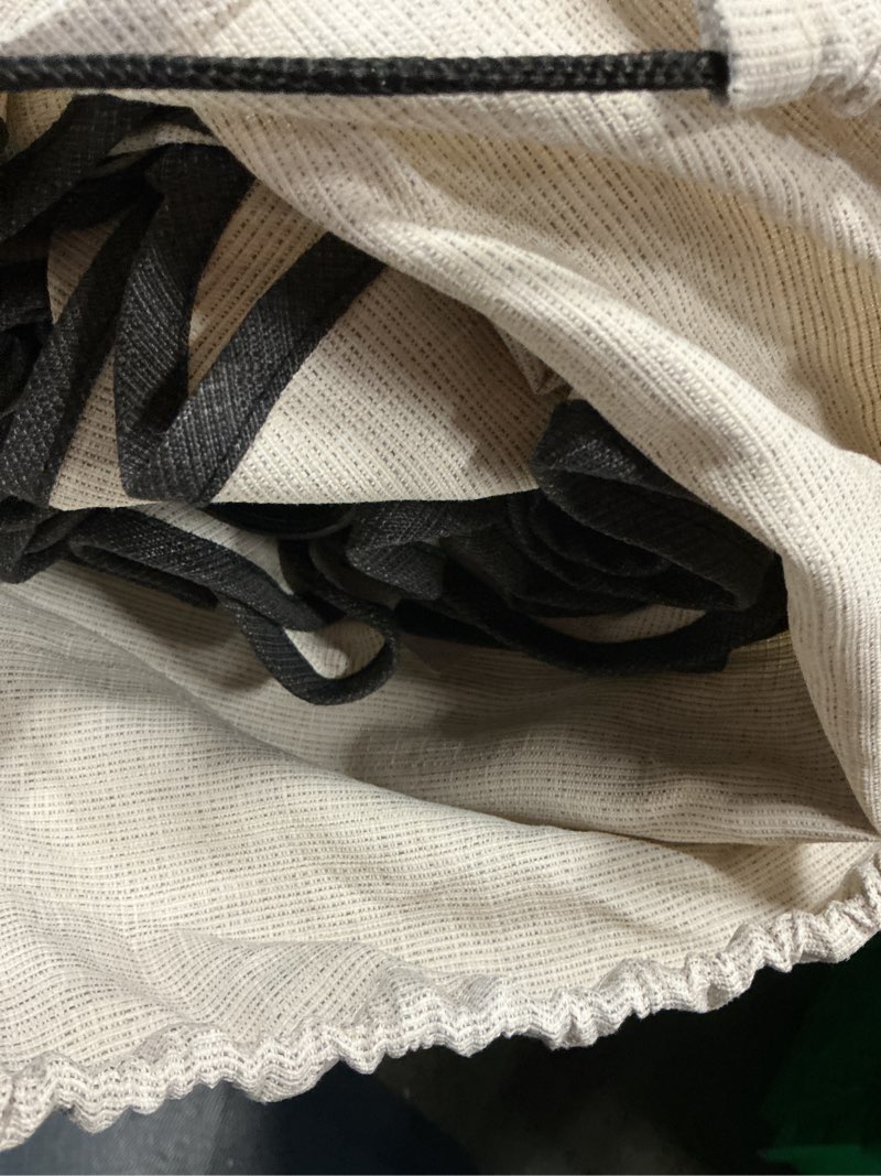 Condition photo showing As Is for my texas house 9ft outdoor round market patio umbrella with off-white canopy and black trim