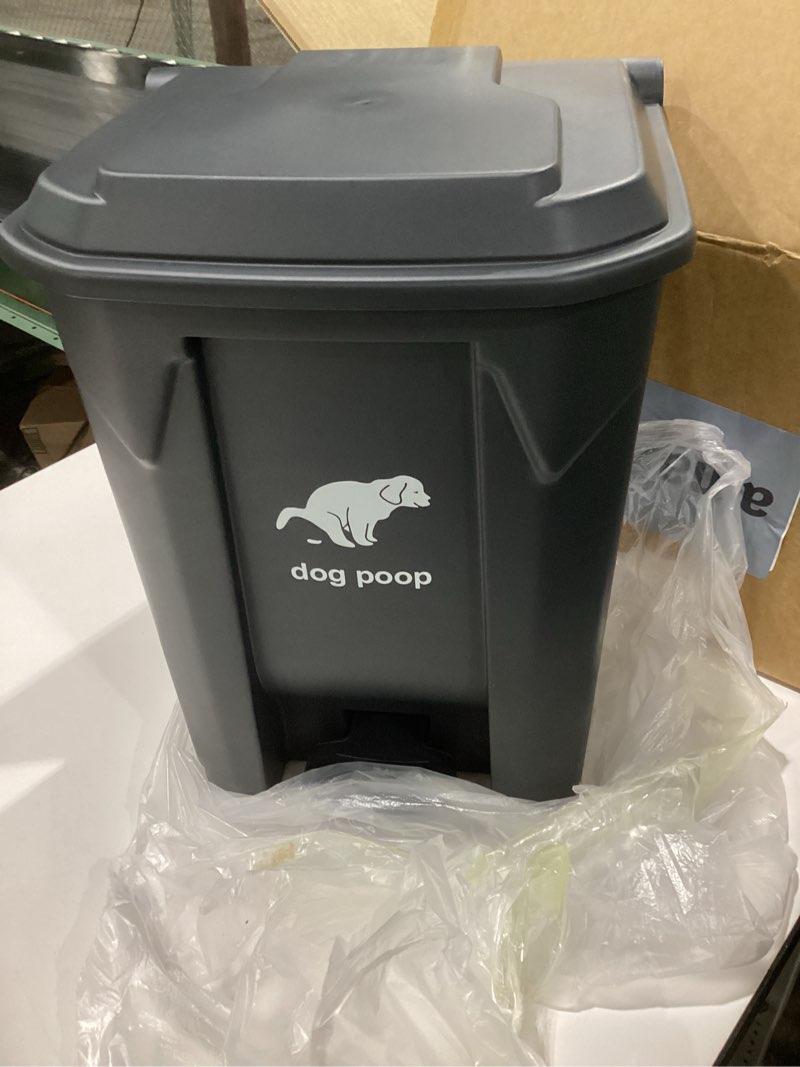 Condition photo showing Good Condition for Dog Poop Trash Can Outside, 20L/5Gallon Pedal and Removable Inner Waste Bin, Outdoor Dog Poop Trash Can with 100 Bags, Pet Waste Container for Garden, Black Black Trash Can with Bags