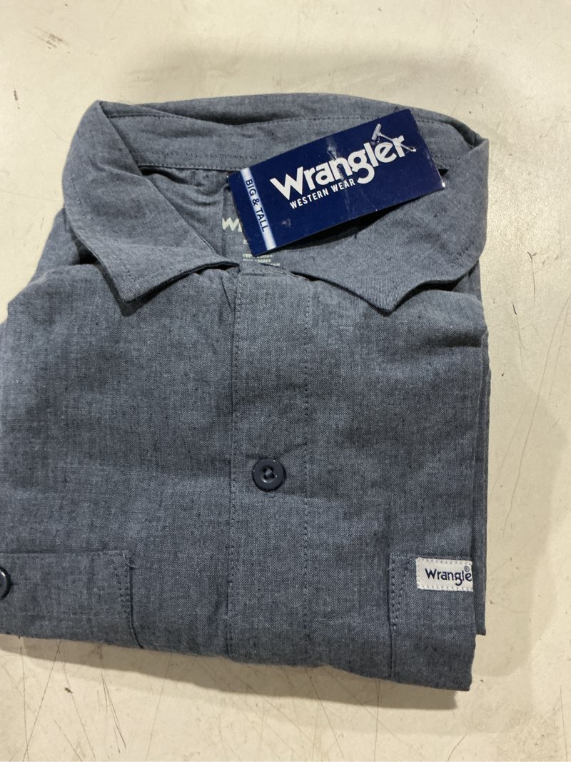 Condition photo showing Good Condition for wrangler men's cowboy cut western chambray snap long sleeve work shirt 14.5 - 32 indigo denim